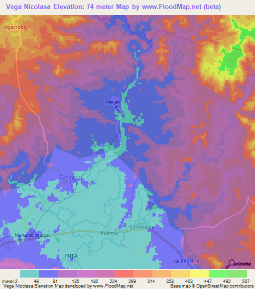 Vega Nicolasa,Cuba Elevation Map