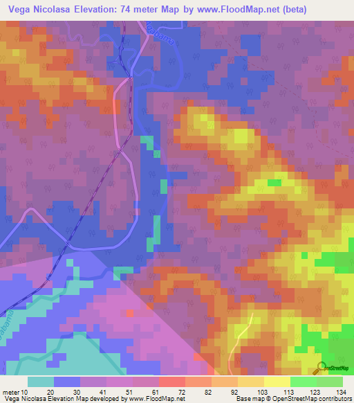 Vega Nicolasa,Cuba Elevation Map