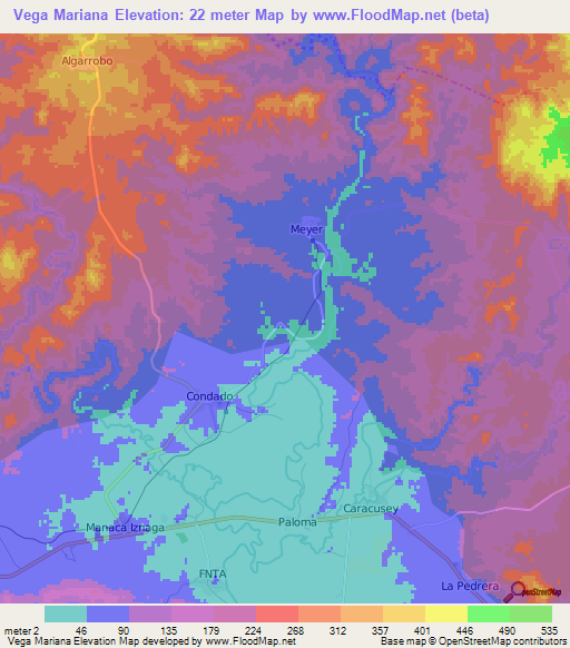 Vega Mariana,Cuba Elevation Map