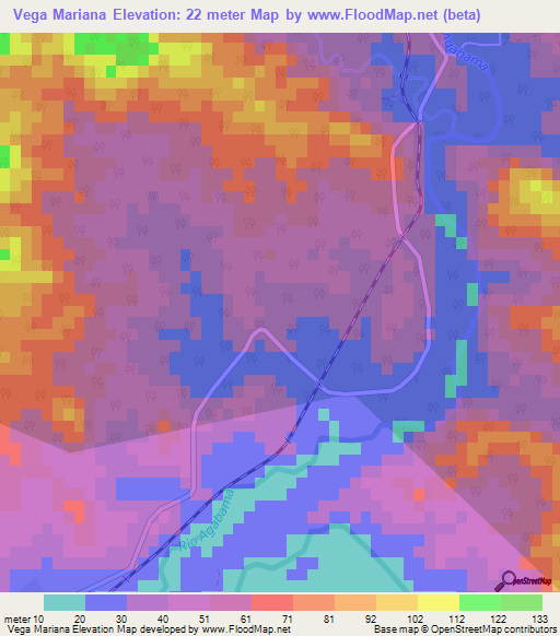 Vega Mariana,Cuba Elevation Map