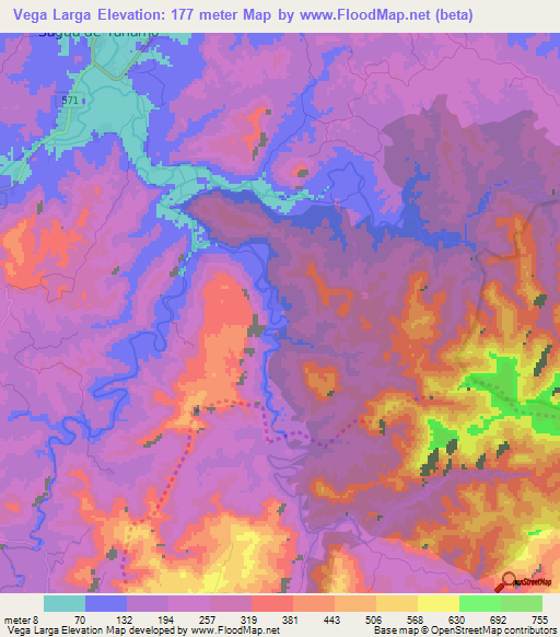 Vega Larga,Cuba Elevation Map