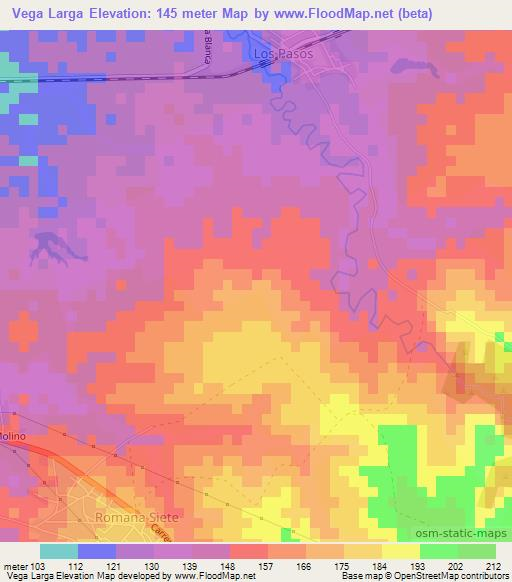 Vega Larga,Cuba Elevation Map