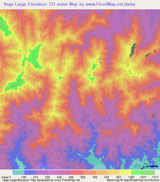 Vega Larga,Cuba Elevation Map
