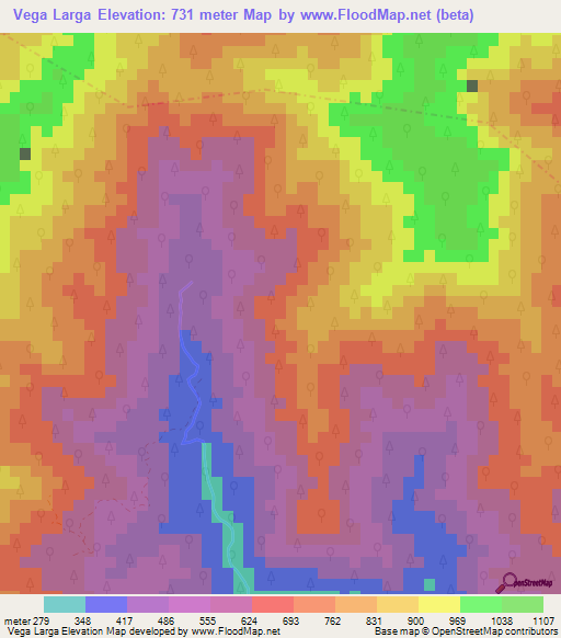 Vega Larga,Cuba Elevation Map