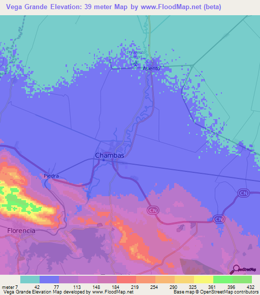 Vega Grande,Cuba Elevation Map