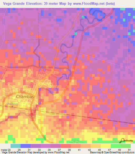 Vega Grande,Cuba Elevation Map