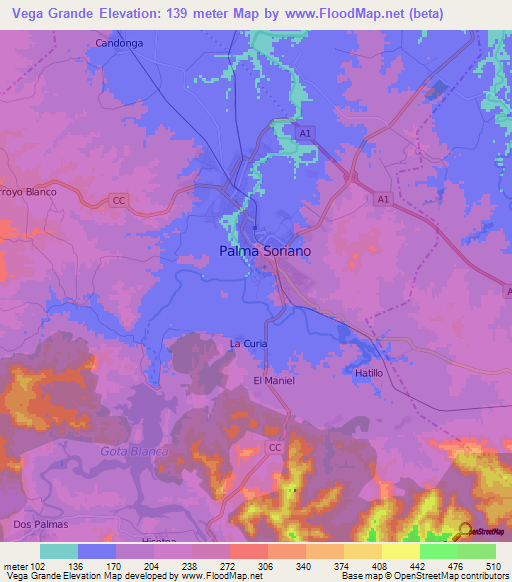 Vega Grande,Cuba Elevation Map