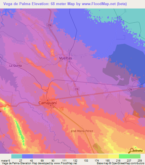 Vega de Palma,Cuba Elevation Map