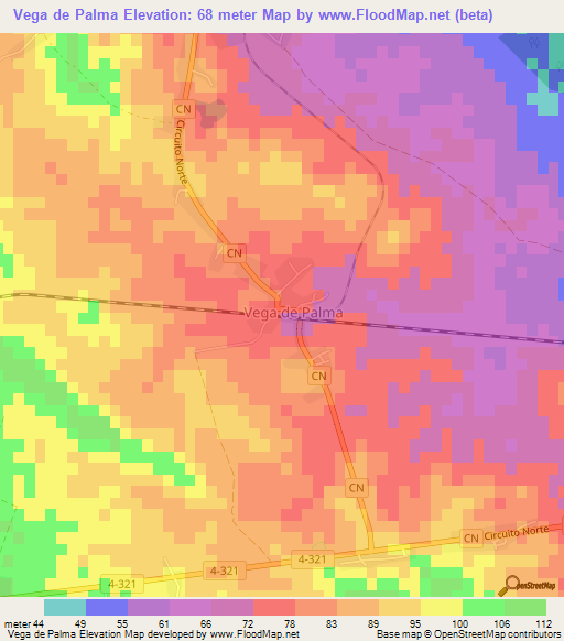 Vega de Palma,Cuba Elevation Map