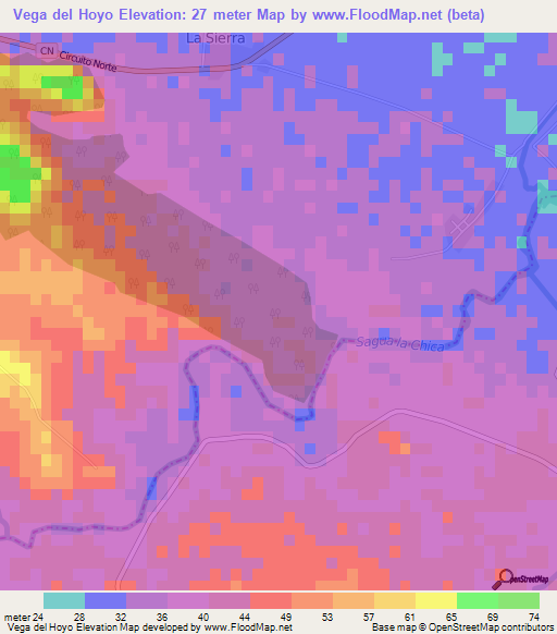 Vega del Hoyo,Cuba Elevation Map