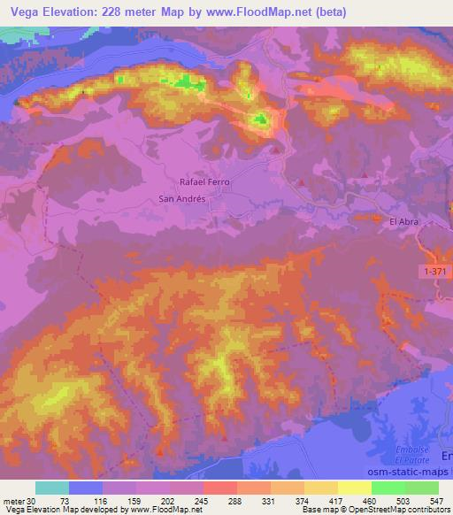 Vega,Cuba Elevation Map