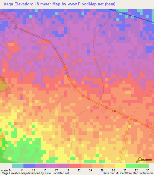 Vega,Cuba Elevation Map