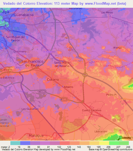 Vedado del Cotorro,Cuba Elevation Map