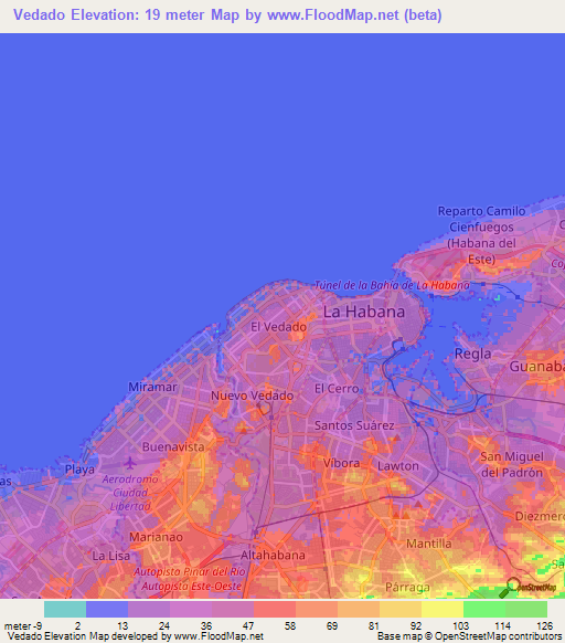 Vedado,Cuba Elevation Map