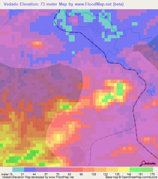 Vedado,Cuba Elevation Map