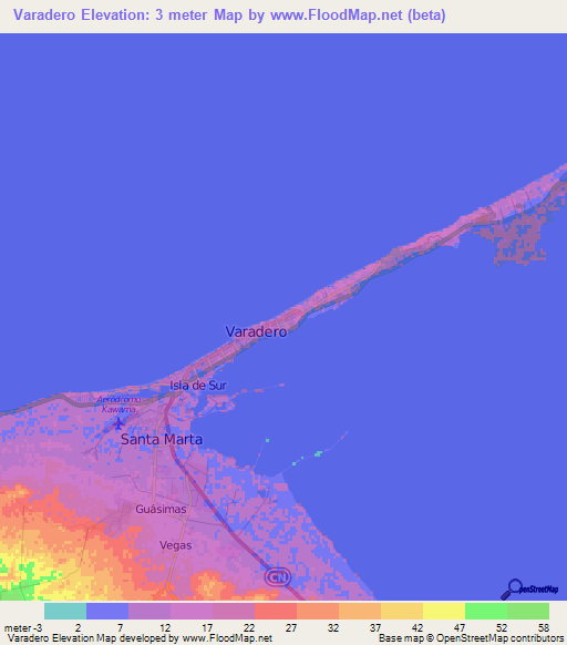 Varadero,Cuba Elevation Map