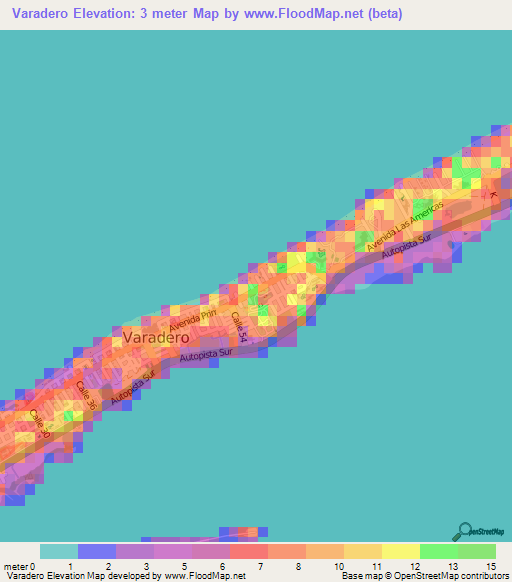 Varadero,Cuba Elevation Map