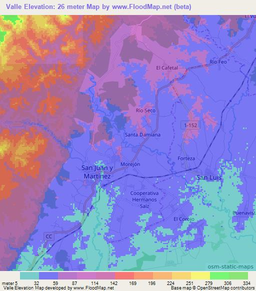 Valle,Cuba Elevation Map