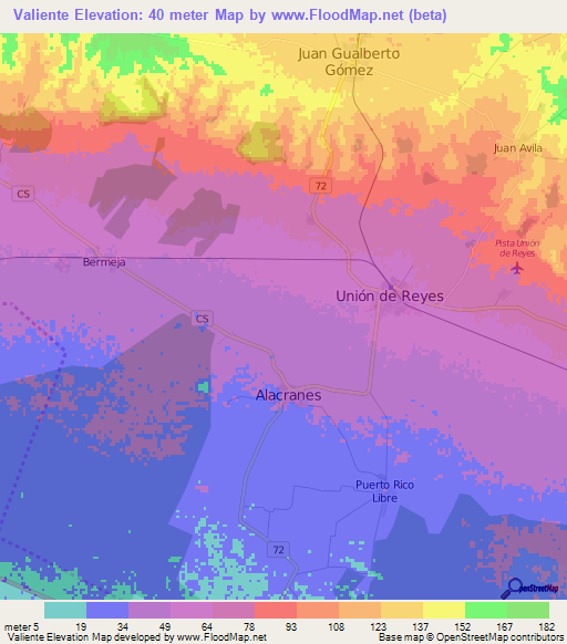 Valiente,Cuba Elevation Map