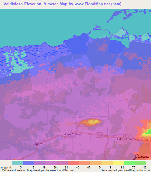 Valdivieso,Cuba Elevation Map
