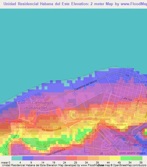 Unidad Residencial Habana del Este,Cuba Elevation Map