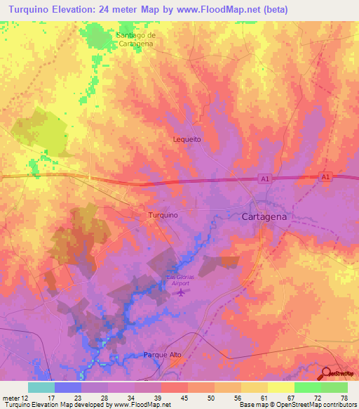 Turquino,Cuba Elevation Map