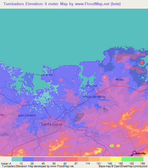 Tumbadero,Cuba Elevation Map