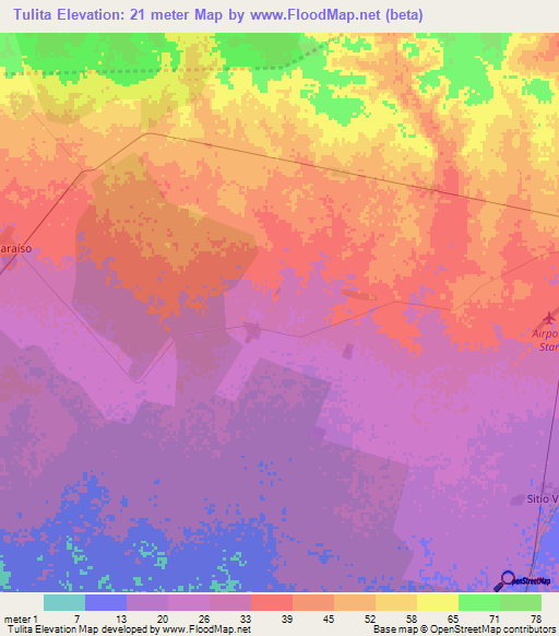 Tulita,Cuba Elevation Map