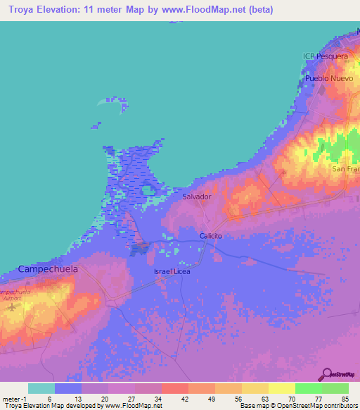 Troya,Cuba Elevation Map