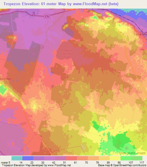 Tropezon,Cuba Elevation Map