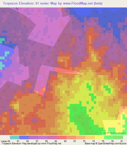 Tropezon,Cuba Elevation Map