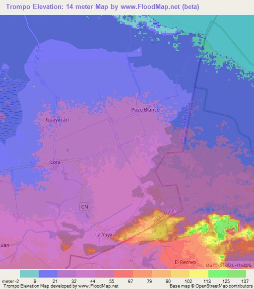 Trompo,Cuba Elevation Map