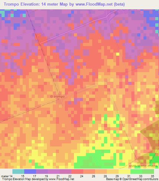 Trompo,Cuba Elevation Map