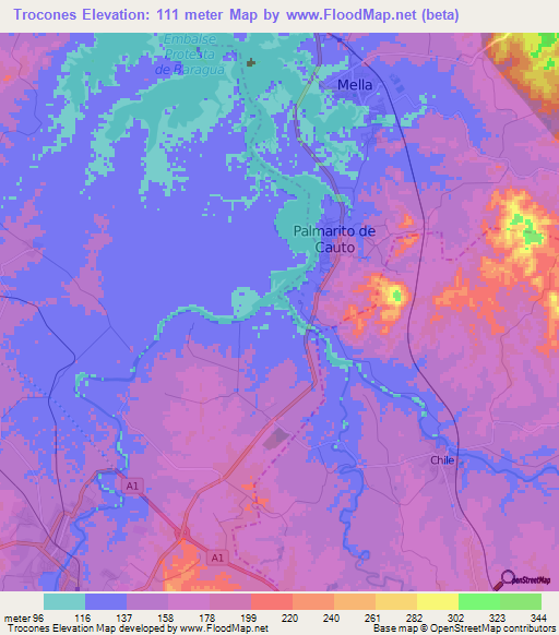 Trocones,Cuba Elevation Map
