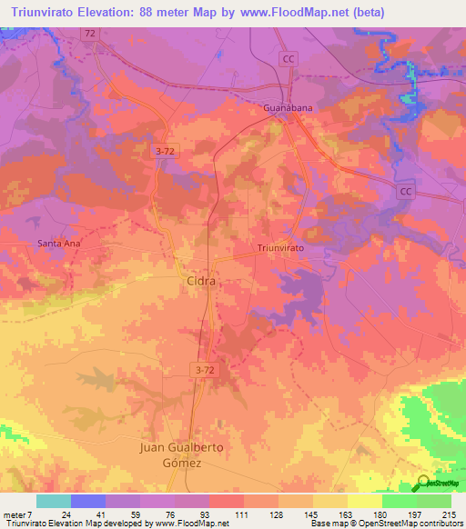 Triunvirato,Cuba Elevation Map