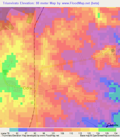 Triunvirato,Cuba Elevation Map
