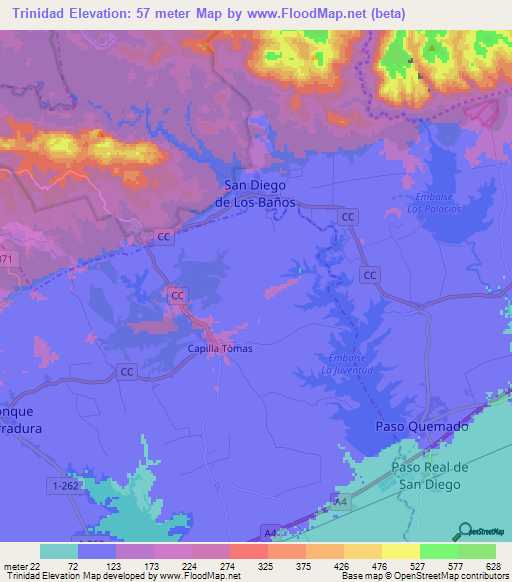 Trinidad,Cuba Elevation Map