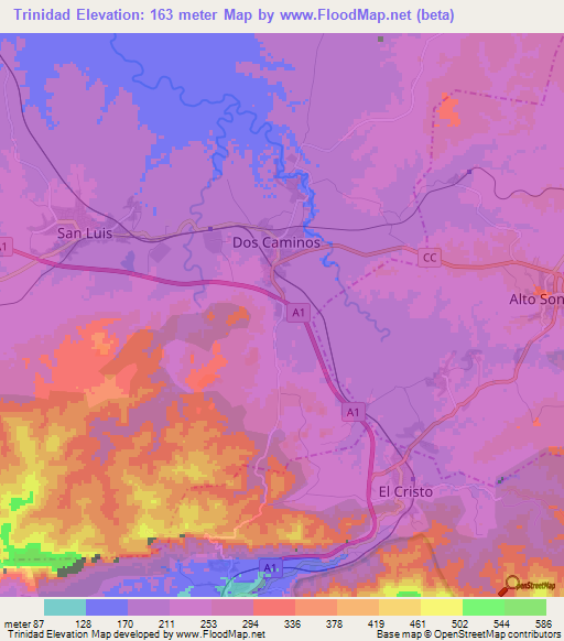Trinidad,Cuba Elevation Map