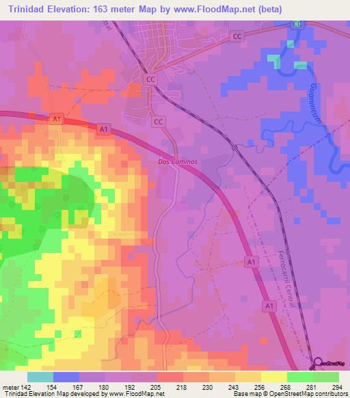 Trinidad,Cuba Elevation Map