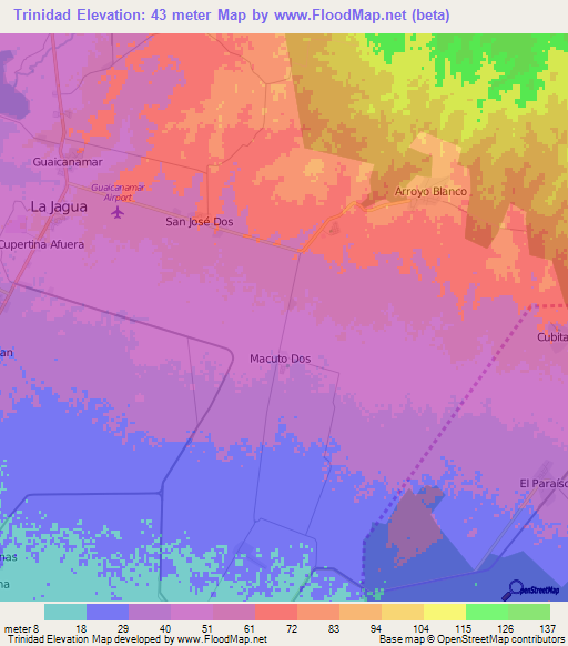 Trinidad,Cuba Elevation Map