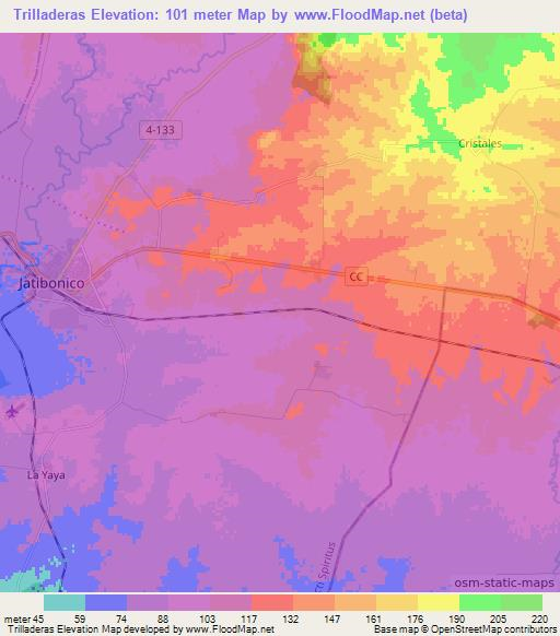 Trilladeras,Cuba Elevation Map
