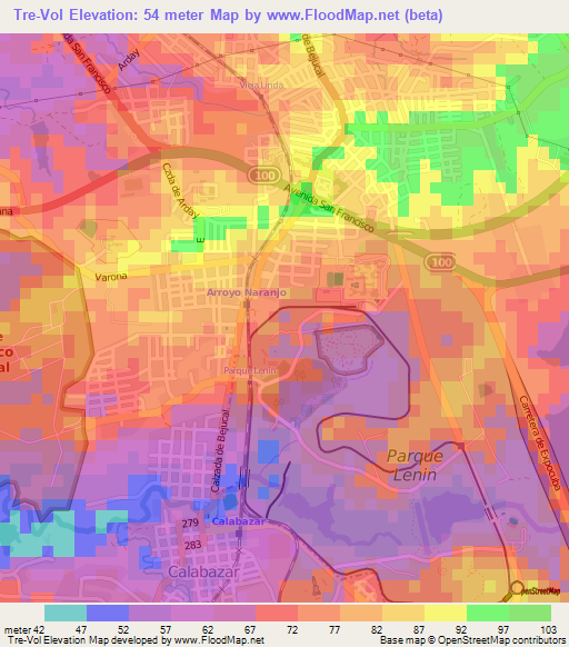 Tre-Vol,Cuba Elevation Map