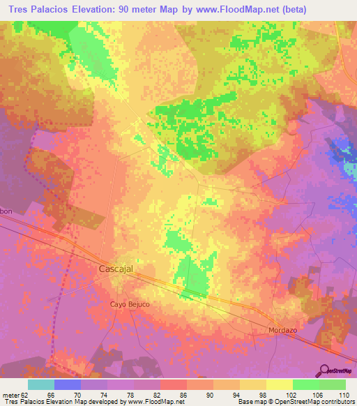 Tres Palacios,Cuba Elevation Map