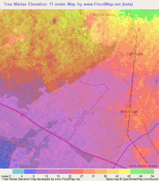 Tres Marias,Cuba Elevation Map