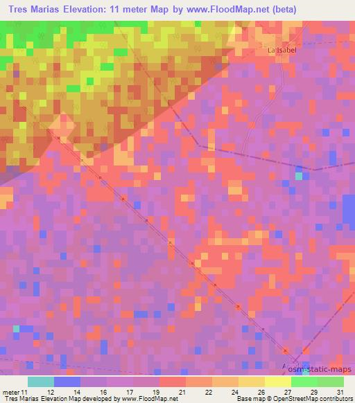 Tres Marias,Cuba Elevation Map