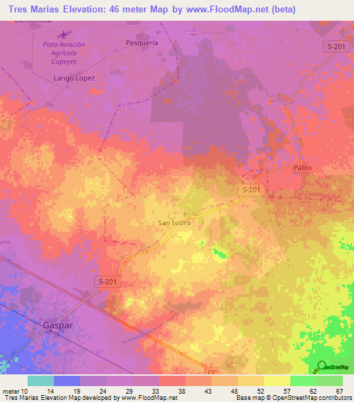 Tres Marias,Cuba Elevation Map