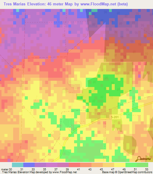 Tres Marias,Cuba Elevation Map
