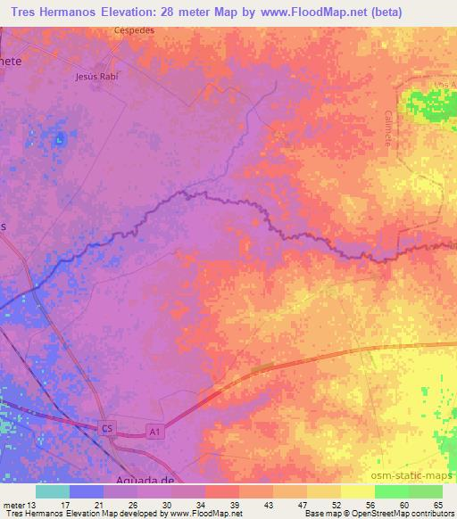 Tres Hermanos,Cuba Elevation Map