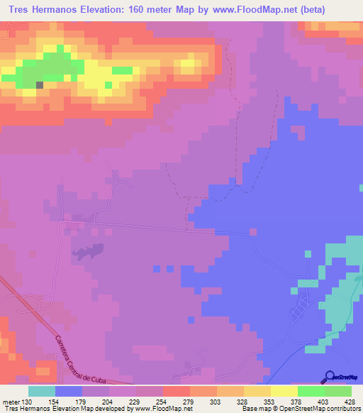 Tres Hermanos,Cuba Elevation Map