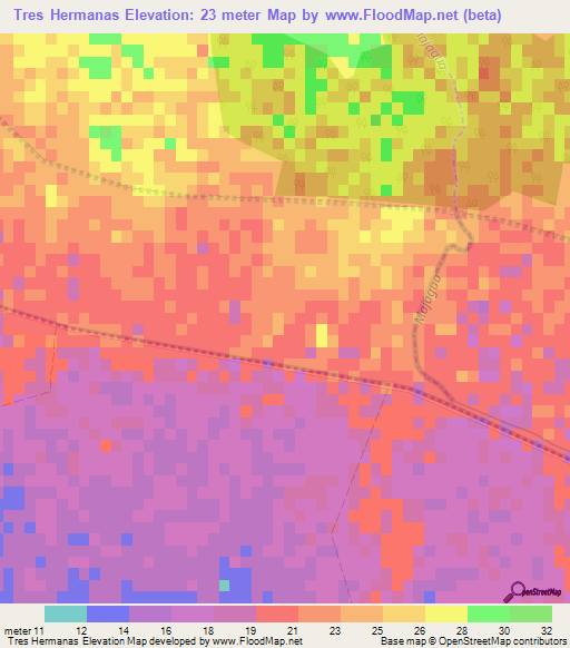 Tres Hermanas,Cuba Elevation Map
